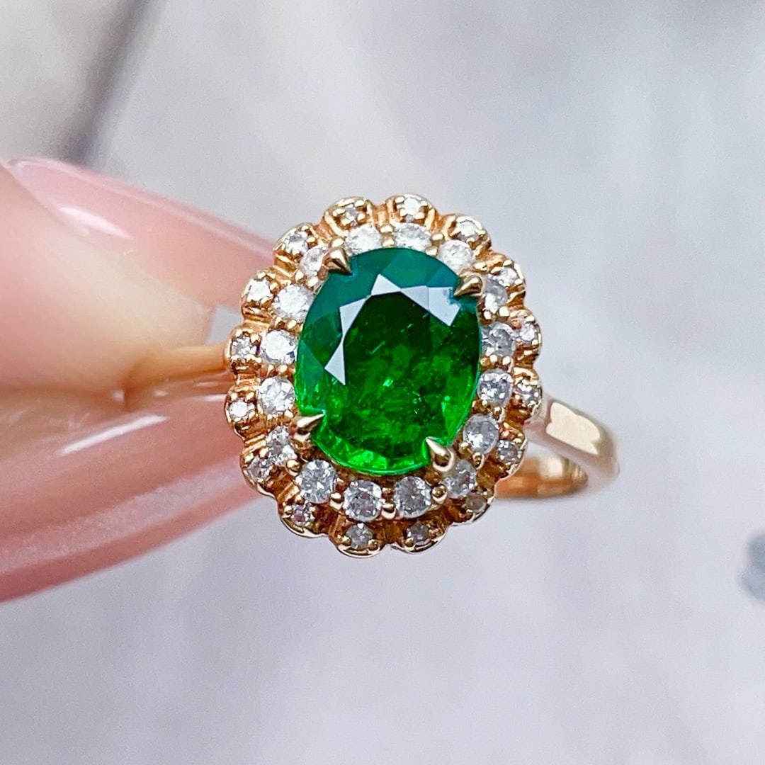 14k Gold 1.98 Ct Natural Emerald & Diamond & Solitaire Ring (1 of 5)