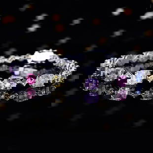 14k Gold 8.14 Ctw Natural Sapphire & Sapphire Bracelet: Ref:230799023 // gold content:14k gold // main gemstone:sapphire // shape:multiply // carat weight:7. 45ct // color:color // treatment:natural // // adjacent gemstone 2 : sapphire // number of