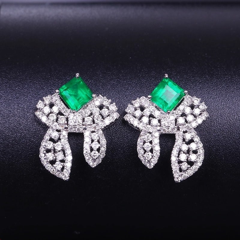 14k Gold 1.20 Ctw Vivid Green Natural Emerald & Diamond Earrings (1 of 6)