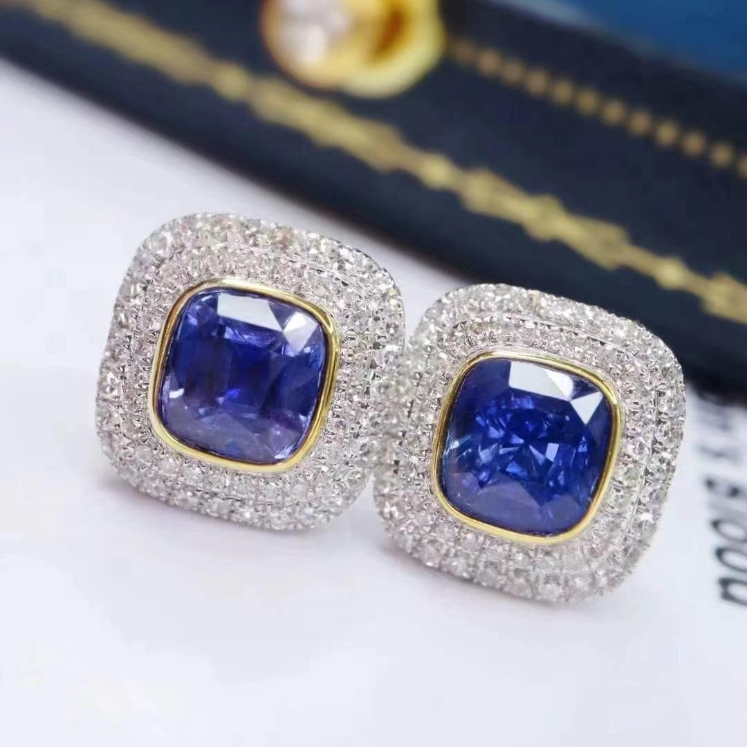 14k Gold 2.59 Ctw Natural Sapphire & Diamond Earrings (1 of 6)