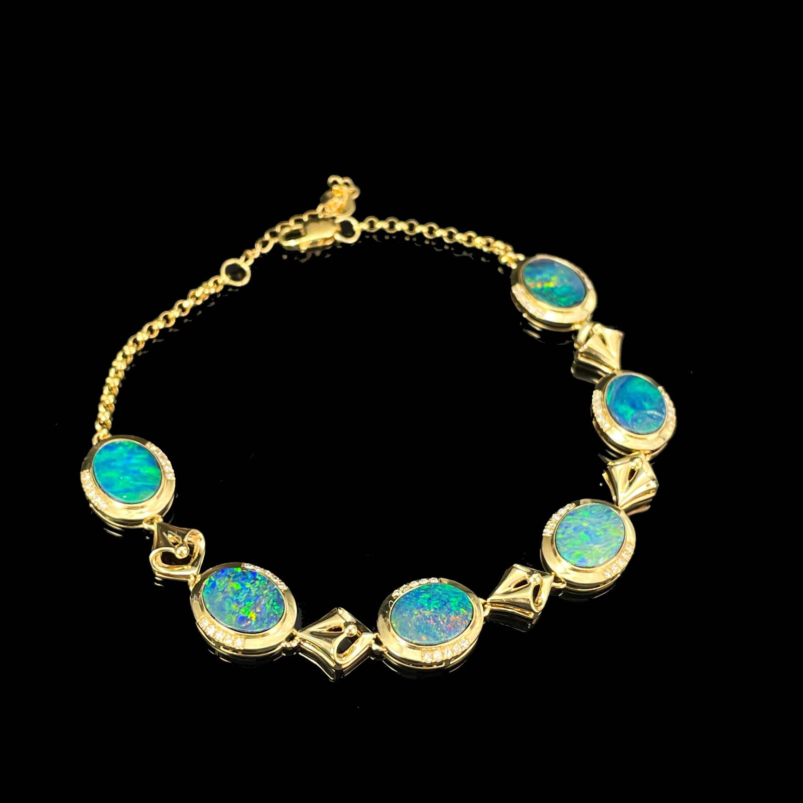 14k Gold 6.8 Ct Natural Opal & Diamond Bracelet (1 of 7)