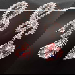 14k Gold 13.3 Ctw Natural Morganite & Diamond Earrings: Ref:231013035 // gold content:14k gold // main gemstone:morganite // shape:heart // carat weight:12ct // color:pink // treatment:natural // // adjacent gemstone 2 : diamond // shape:round // carat wei