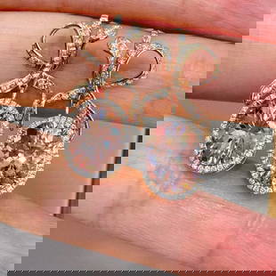 14k Gold 4.23 Ct Natural Morganite & Diamond Earrings: Ref:231020232 // gold content:14k gold // main gemstone:morganite // shape:oval // carat weight:4. 23ct // color:cherry blossom color // treatment:natural // // adjacent gemstone 2 : diamond // shape: