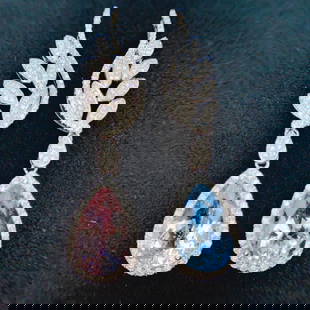 14k Gold 6.62 Ctw Natural Aquamarine & Morganite & Diamond Earrings: Ref:231020253 // gold content:14k gold // main gemstone:aquamarine & morganite // shape:pear // carat weight:5. 5ct // color:blue & pink // treatment:natural // // adjacent gemstone 2 : diamond // sha