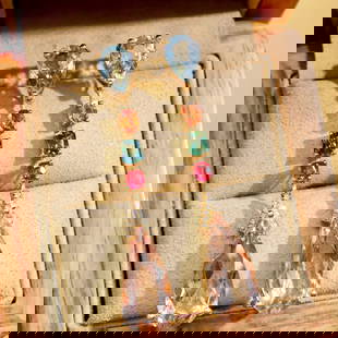 14k Gold 10.42 Ctw Natural Morganite & Diamond Earrings: Ref:231020315 // gold content:14k gold // main gemstone:morganite // shape:pear // carat weight:10. 33ct // color:orange // treatment:natural // // adjacent gemstone 2 : diamond // shape:round // cara