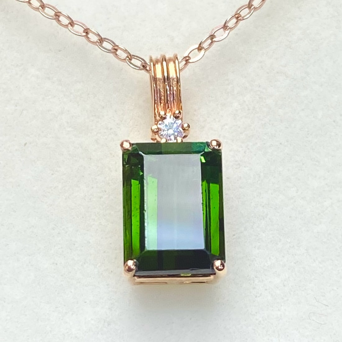 14k Gold 2.64 Ct Natural Tourmaline & Moissanite Pendant( Without Chain ) (1 of 5)