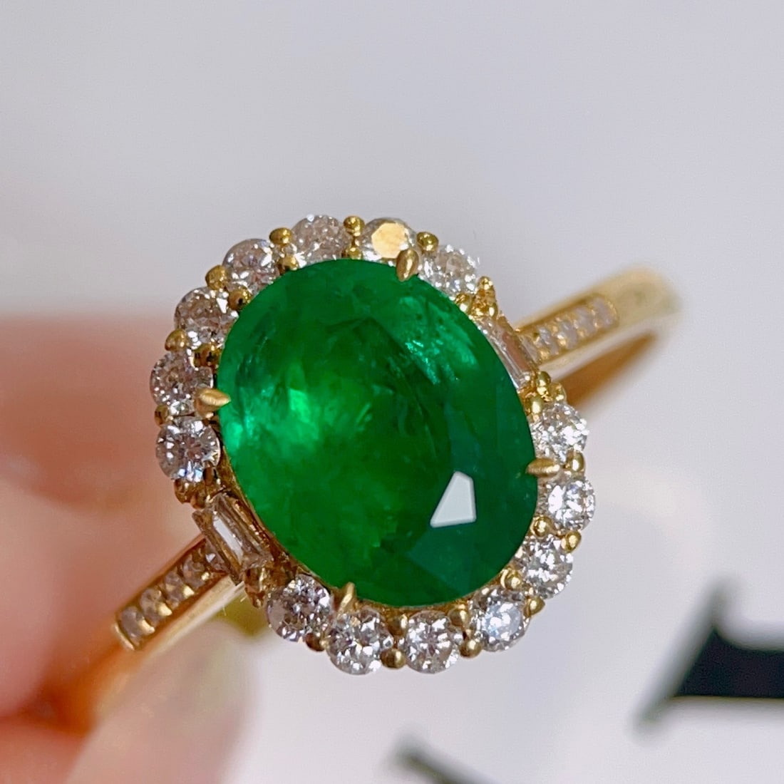 14k Gold 1.4 Ct Vivid Green Natural Emerald & Diamond Ring (1 of 6)