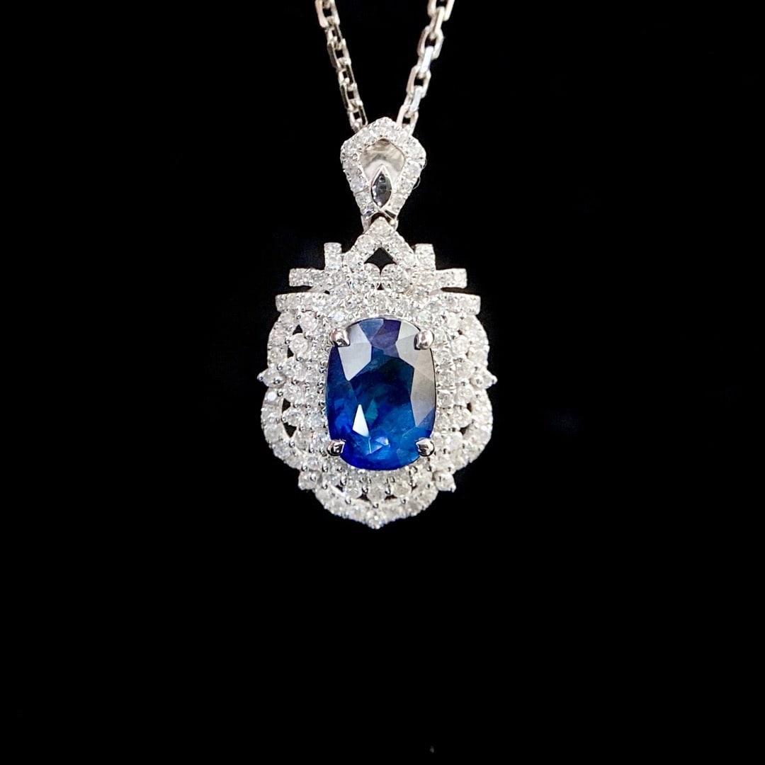 14k Gold 1.36 Ctw Natural Sapphire & Diamond Pendant (1 of 8)