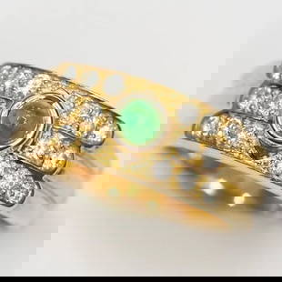 14k Gold 0.69 Ctw Natural Emerald & Diamond Ring: Ref:230771103 // gold content:14k gold // ring size:7. 25us // // main gemstone:emerald // number of stones:1 // shape:round // carat weight:0. 25ct // color:green // treatment:natural // cut grade:g