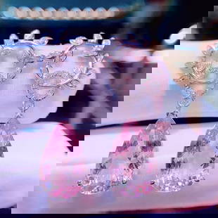 14k Gold 7.6 Ct Natural Morganite & Diamond Earrings: Ref:230776202 // gold content:14k gold // main gemstone:morganite // number of stones:2 // shape:pear // carat weight:7. 6ct // color:pink // treatment:natural // cut grade:g // // adjacent gemstone 2