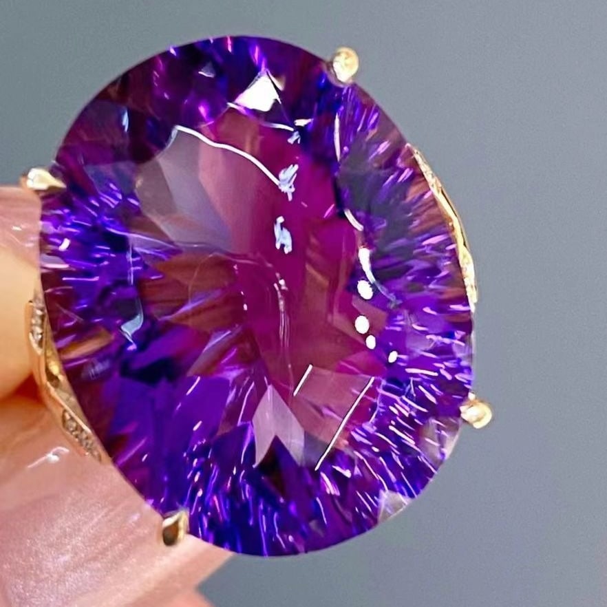 14k Gold 18.5 Ct Natural Amethyst & Diamond Ring (1 of 4)