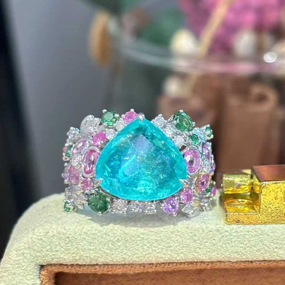 14k Gold 3.91 Ct Natural Paraiba Tourmaline & Diamond Ring (1 of 10)