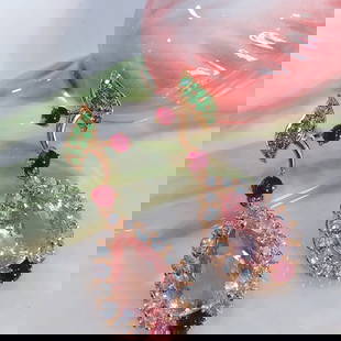 14k Gold 6.36 Ct Natural Morganite & Tsavorite & Ruby & Sapphire Earrings: Ref:230779220 // gold content:14k gold // main gemstone:morganite // shape:marquise // carat weight:6. 36ct // color:pink // treatment:natural // // adjacent gemstone 2 : tsavorite // shape:round // c