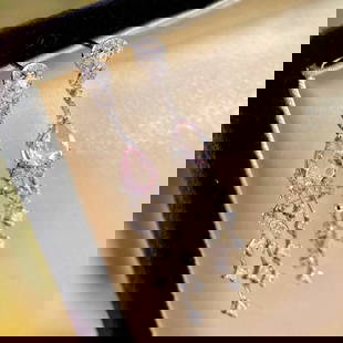 14k Gold 2.05 Ctw Natural Morganite & Diamond Earrings: Ref:230779251 // gold content:14k gold // main gemstone:morganite // shape:pear // carat weight:1. 20ct // color:pink // treatment:natural // // adjacent gemstone 2 : diamond // shape:round // carat w