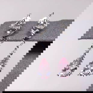 14k Gold 2.62 Ctw Natural Morganite & Diamond Earrings: Ref:230780019 // gold content:14k gold // main gemstone:morganite // number of stones:2 // shape:pear // carat weight:2. 49ct // color:pink // treatment:natural // cut grade:g // // adjacent gemstone