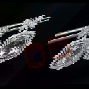 14k Gold 4.70 Ct Natural Morganite & Diamond Earrings: Ref:230781074 // gold content:14k gold // main gemstone:morganite // shape:cushion // carat weight:4. 70ct // color:pink // treatment:natural // // adjacent gemstone 2 : diamond // shape:round // clar