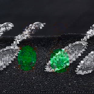 14k Gold 1.67 Ctw Vivid Green Natural Emerald & Diamond Earrings: Ref:230784009 // gold content:14k gold // main gemstone:emerald // number of stones:2 // shape:oval // carat weight:1. 26ct // color:vivid green // treatment:natural // cut grade:g // // adjacent gems