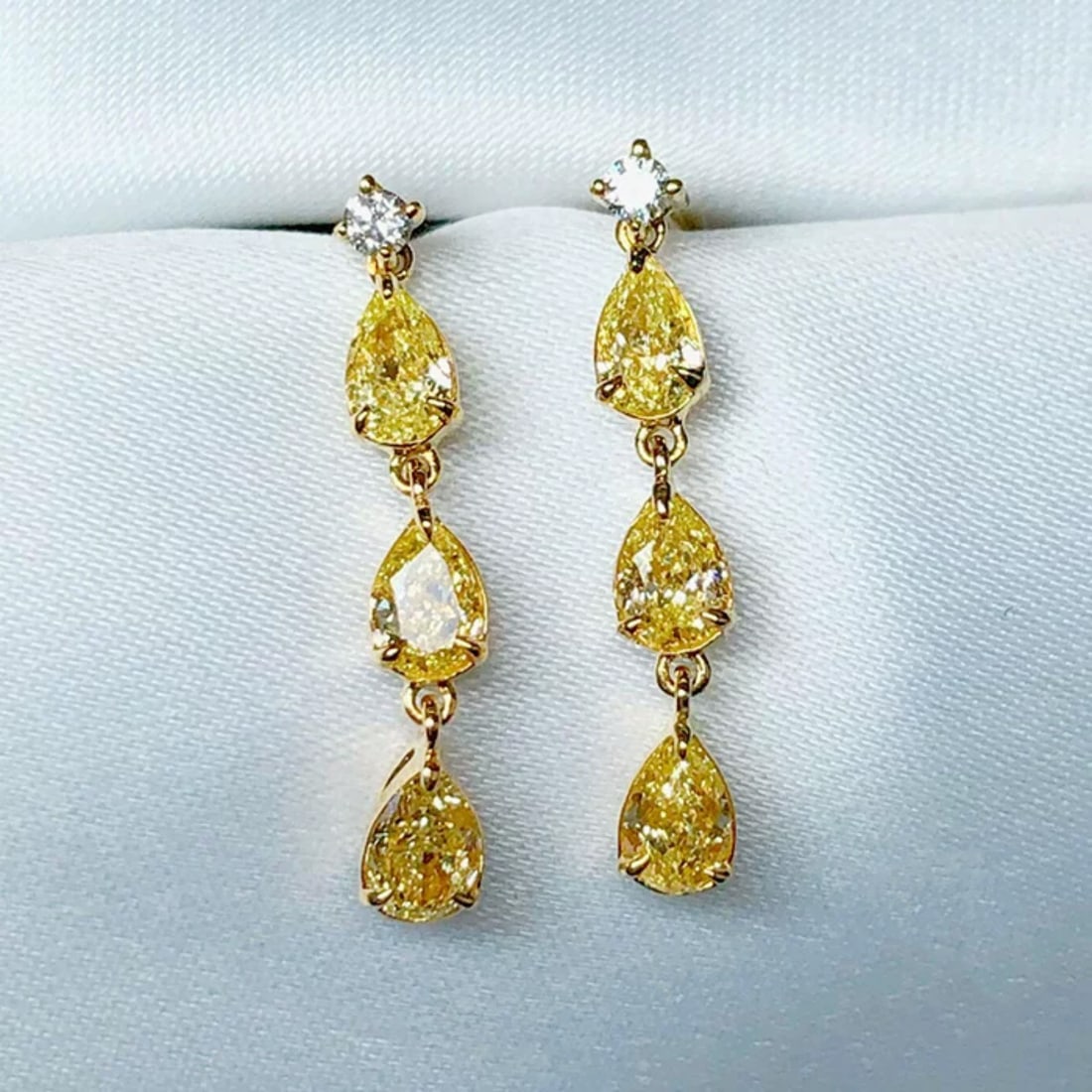 14k Gold 0.84 Ctw Natural Yellow Diamond & Diamond Earrings (1 of 4)