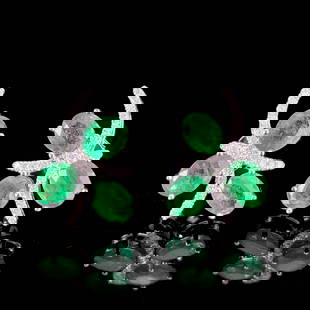 14k Gold 1.45 Ct Vivid Green Natural Emerald & Diamond Earrings: Ref:230693252 // gold content:14k gold // main gemstone:emerald // number of stones:6 // shape:oval // carat weight:1. 45ct // color:vivid green // treatment:natural // cut grade:g // // adjacent gems