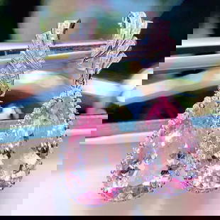 14k Gold 9.5 Ct Natural Morganite & Diamond Earrings: Ref:230798151 // gold content:14k gold // main gemstone:morganite // number of stones:2 // shape:pear // carat weight:9. 5ct // color:cherry blossom color // treatment:natural // // adjacent gemstone