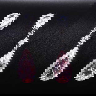 14k Gold 4.83 Ctw Natural Morganite & Diamond Earrings: Ref:230803140 // gold content:14k gold // main gemstone:morganite // shape:pear // carat weight:4. 73ct // color:pink // treatment:natural // // adjacent gemstone 2 : diamond // shape:round // carat w