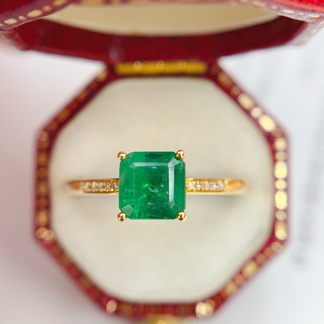 14k Gold 1.15 Ct Vivid Green Natural Emerald & Diamond Ring (1 of 6)