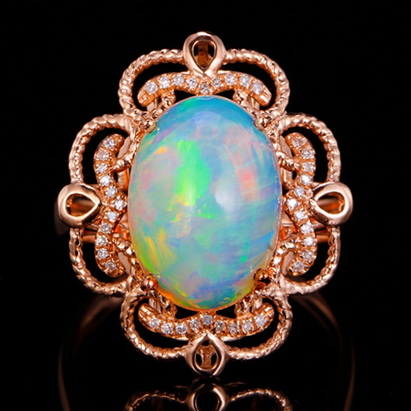 14k Gold 3.50 Ctw Natural Opal & Diamond Ring (1 of 5)