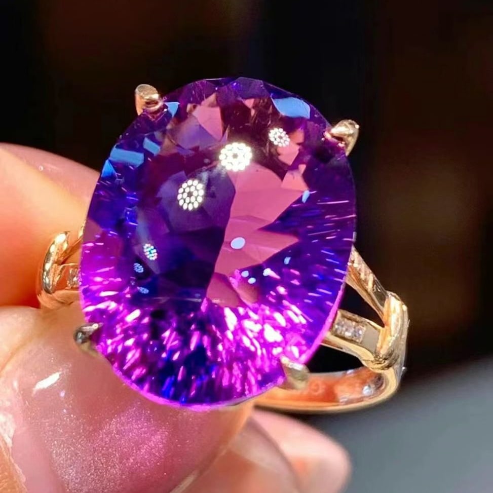 14k Gold 8.5 Ct Natural Amethyst & Diamond Ring (1 of 3)