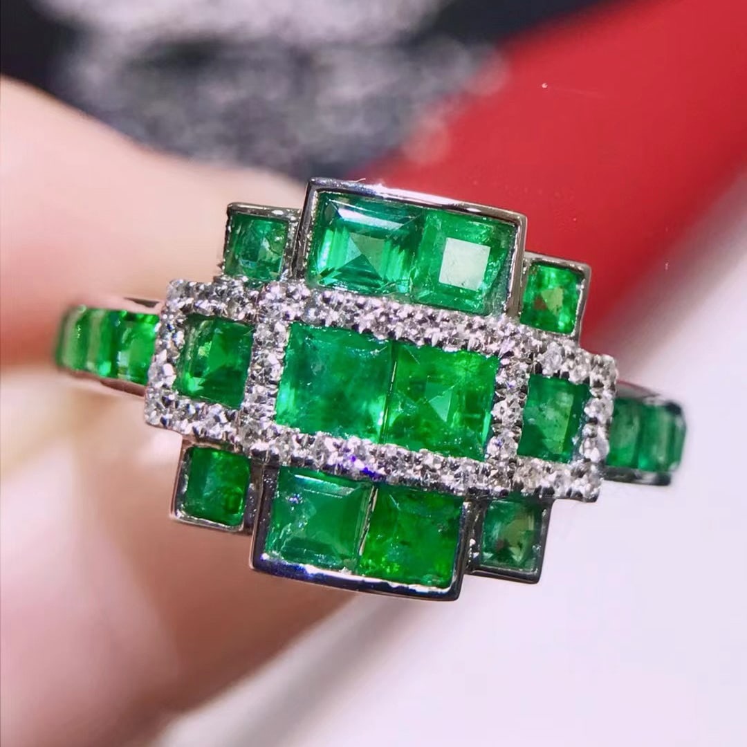 14k Gold 1.57 Ctw Vivid Green Natural Emerald & Diamond & Art Deco Ring (1 of 5)