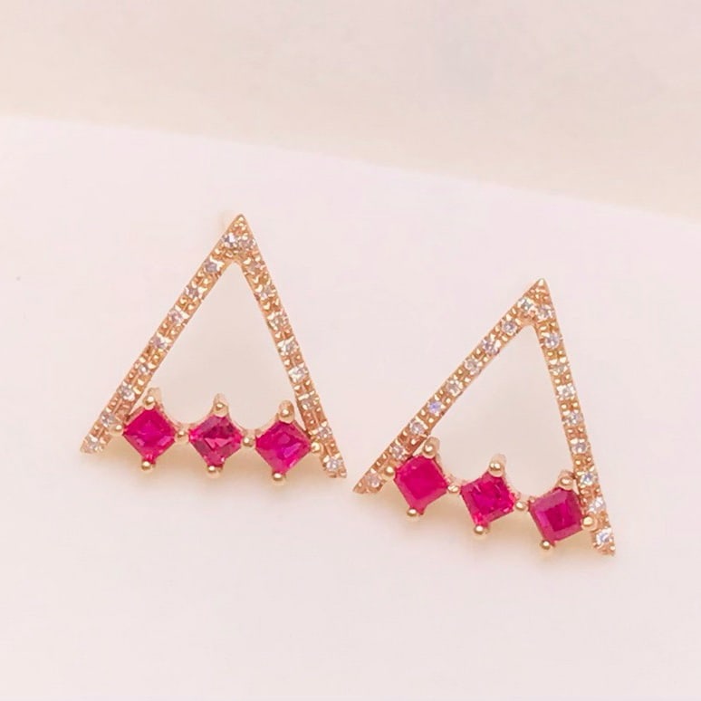 14k Gold 0.36 Ct Natural Ruby & Diamond Earrings (1 of 5)