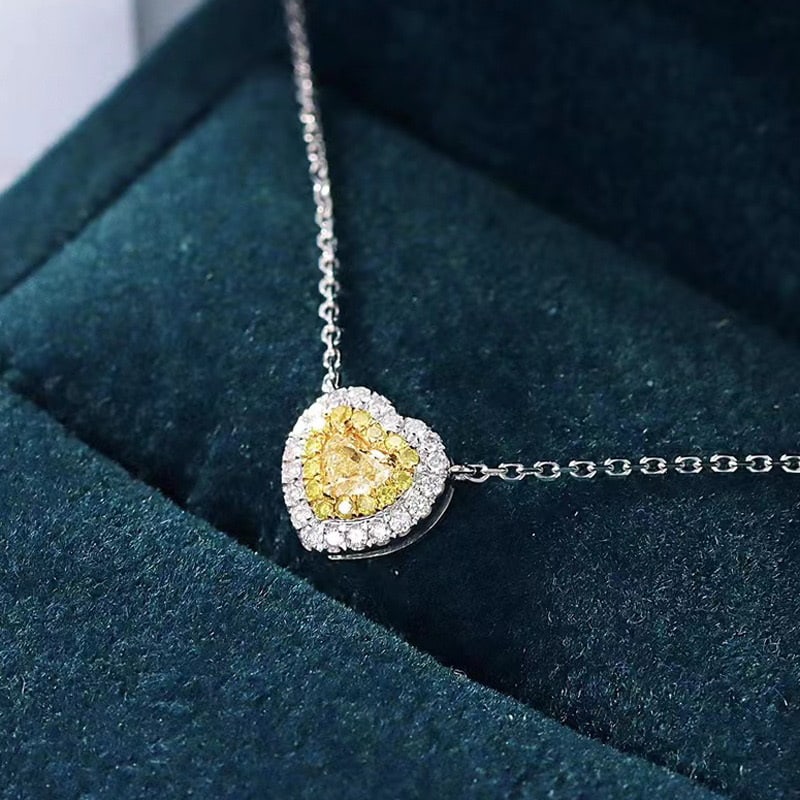 14k Gold 0.35 Ctw Natural Yellow Diamond & Diamond Necklace: Ref:231073113 // gold content:14k gold // main gemstone:yellow diamond // shape:heart // carat weight:0. 22ct // color:yellow // treatment:natural // // adjacent gemstone 2 : diamond // shape:round //