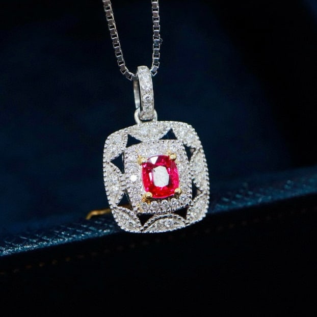 14k Gold 0.51 Ctw Natural Spinel & Diamond Pendant( Without Chain ): Ref:230951197 // gold content:14k gold // main gemstone:spinel // shape:cushion // carat weight:0. 31ct // color:red // treatment:natural // // adjacent gemstone 2 : diamond // shape:round // carat we