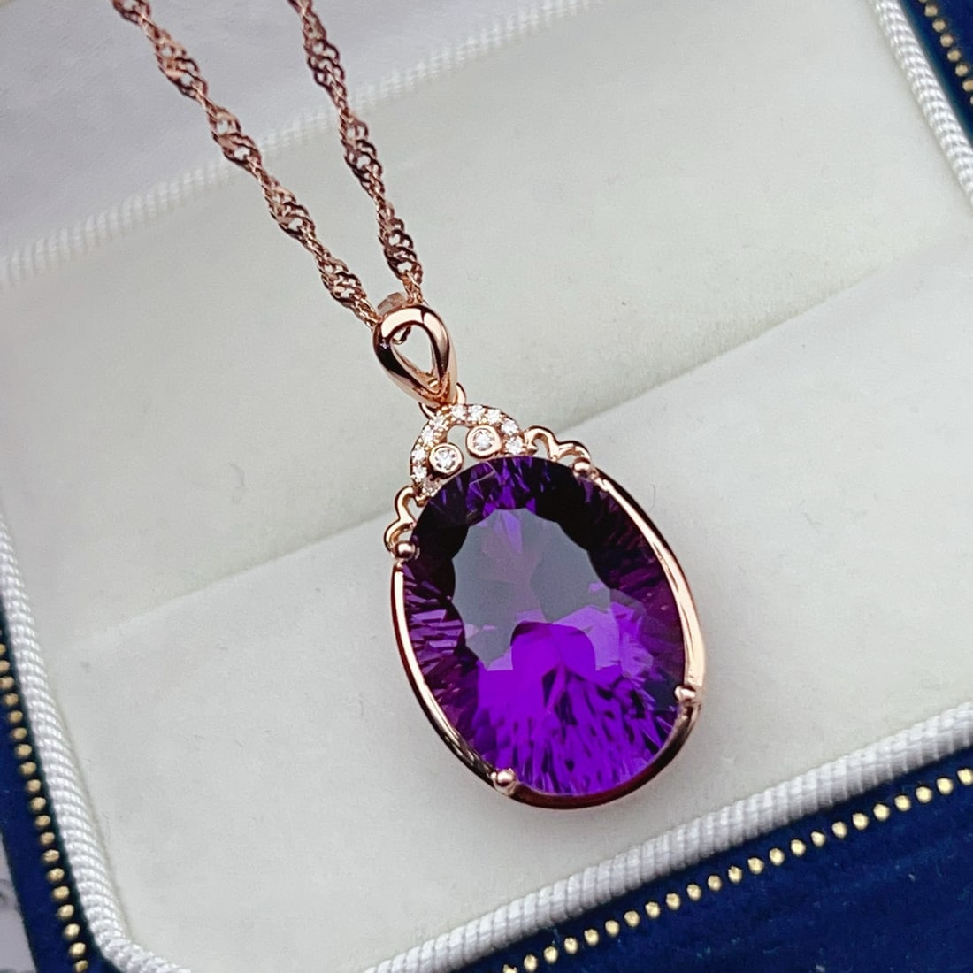14k Gold 9.49 Ctw Natural Amethyst & Diamond Pendant( Without Chain ) (1 of 5)