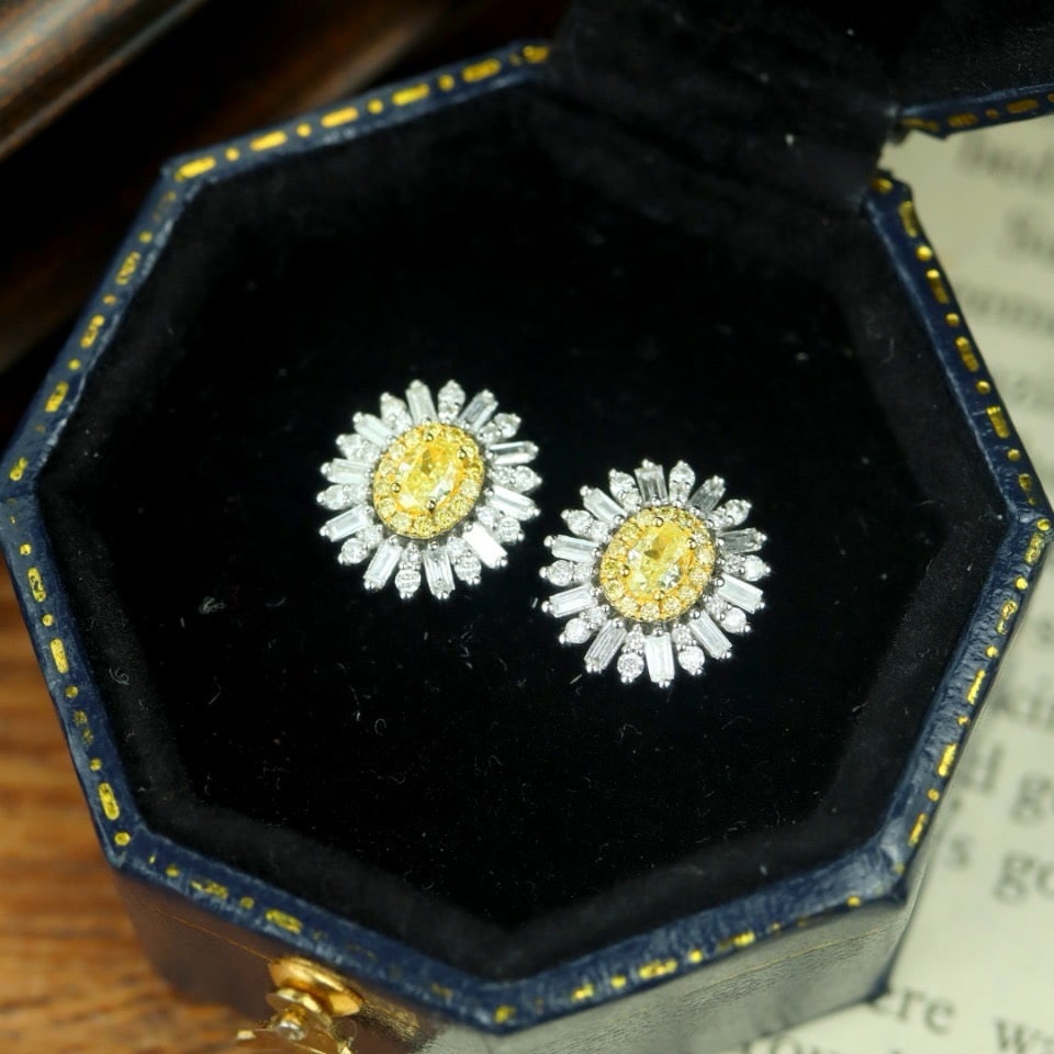 14k Gold 0.72 Ctw Natural Yellow Diamond & Diamond Earrings (1 of 6)