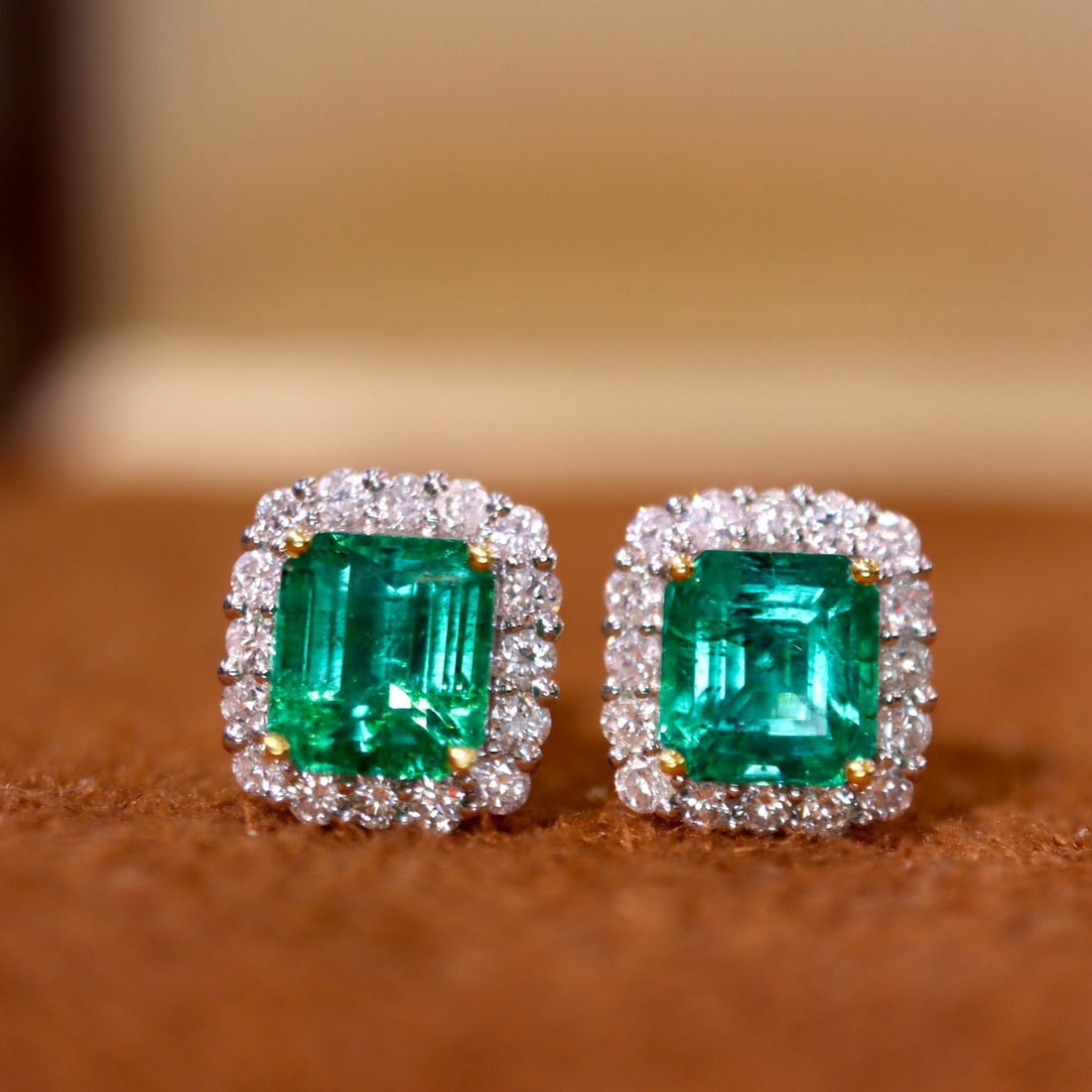 14k Gold 1.79 Ctw Natural Emerald & Diamond Earrings (1 of 6)
