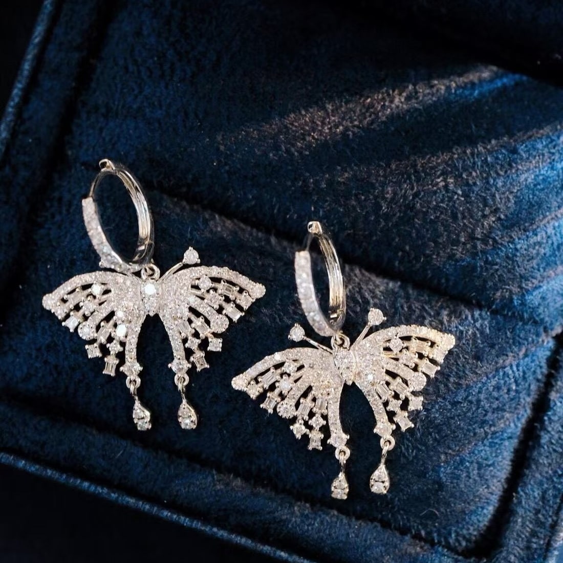 14K GOLD 1.36 CT NATURAL H DIAMOND & BUTTERFLY EARRINGS (1 of 6)