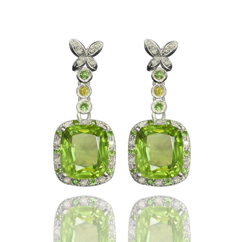 14k Gold 7.05 Ctw Natural Peridot & Diamond Earrings - 2