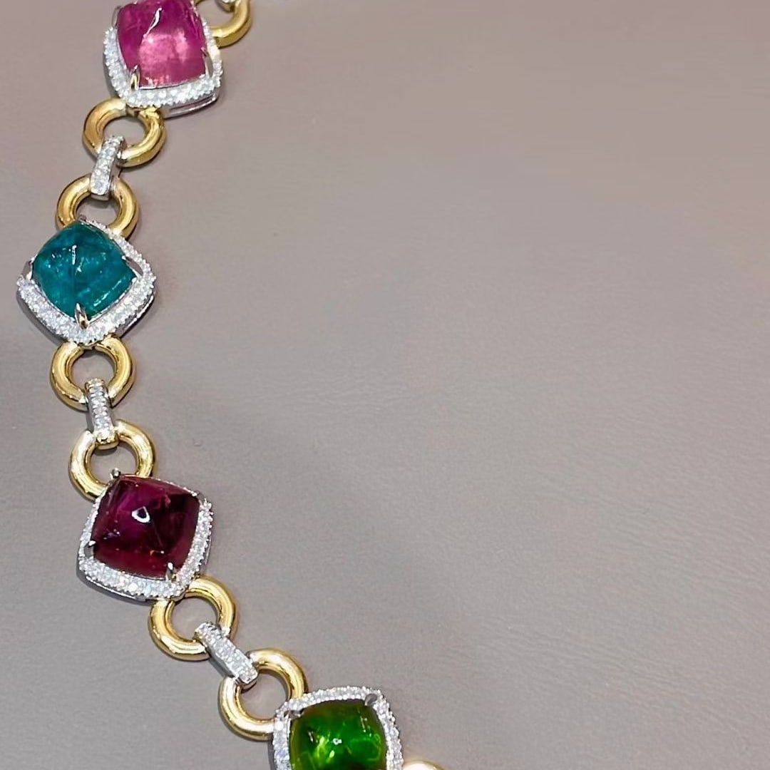 14k Gold 15 Ct Natural Tourmaline & Diamond Bracelet (1 of 7)