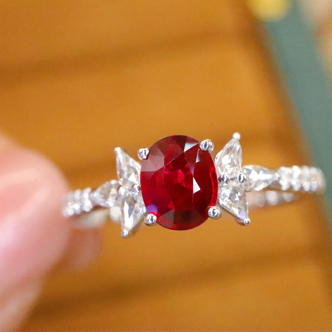 14k Gold 0.75 Ctw Natural Ruby & Diamond Ring: Ref:231089059 // gold content:14k gold // ring size:7. 25us // // main gemstone:ruby // shape:oval // carat weight:0. 56ct // color:pigeonblood red // treatment:natural // // adjacent gemstone 2 :