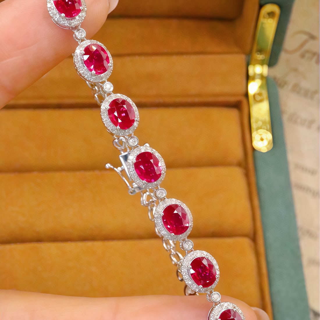 14k Gold 4.60 Ctw Natural Ruby & Diamond Bracelet: Ref:231089064 // gold content:14k gold // main gemstone:ruby // shape:oval // carat weight:3. 86ct // color:pigeonblood red // treatment:natural // // adjacent gemstone 2 : diamond // number of stones