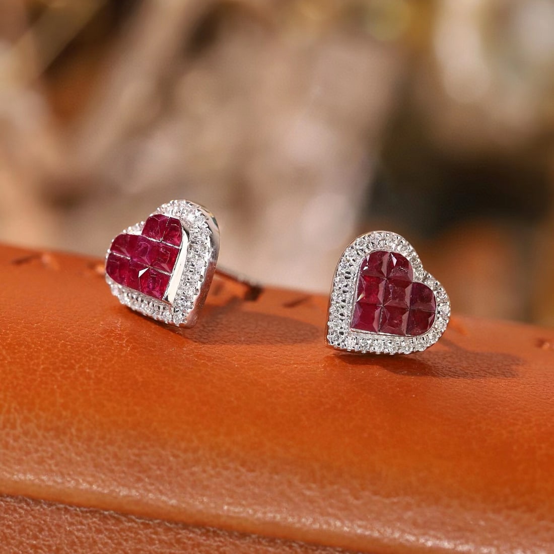 14k Gold 0.34 Ctw Natural Ruby & Diamond Earrings - 2