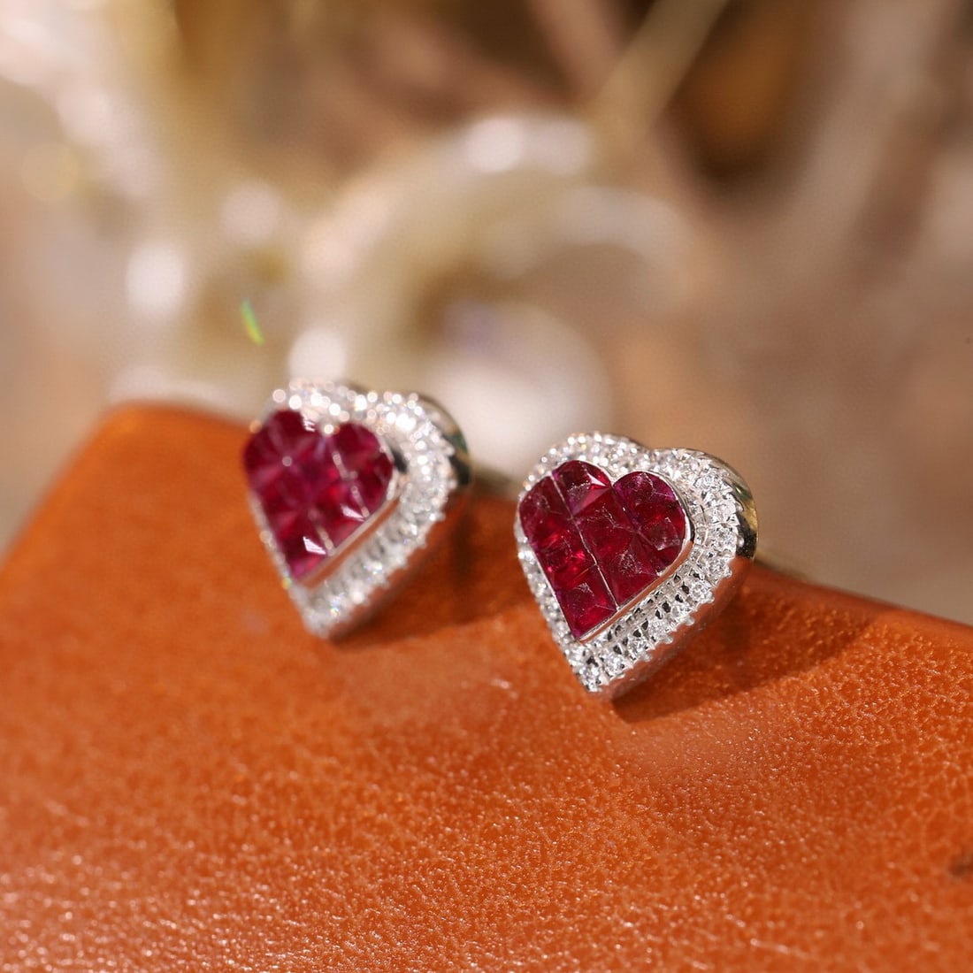 14k Gold 0.34 Ctw Natural Ruby & Diamond Earrings - 3