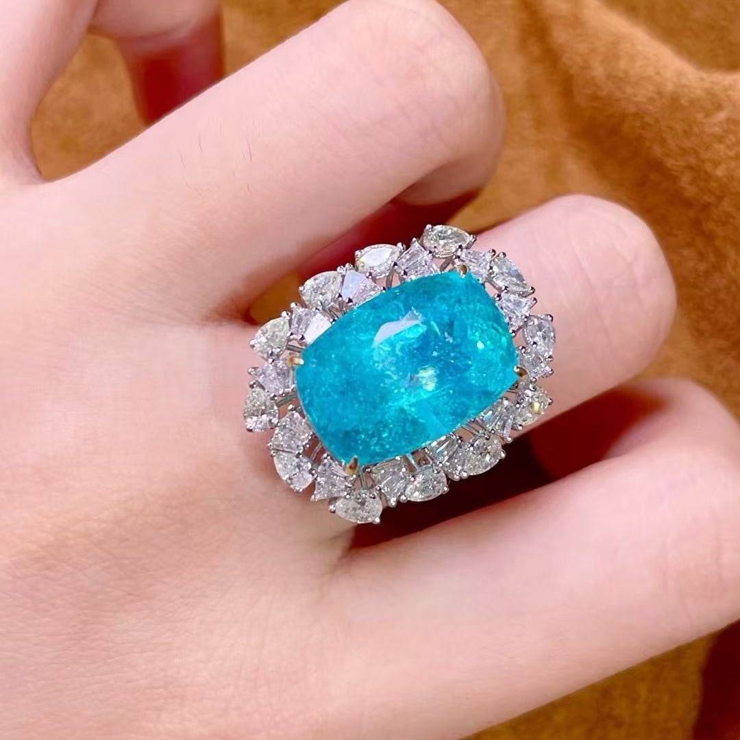 14k Gold 14.47 Ctw Natural Paraiba Tourmaline & Diamond Ring/pendant( Without Chain ) - 3