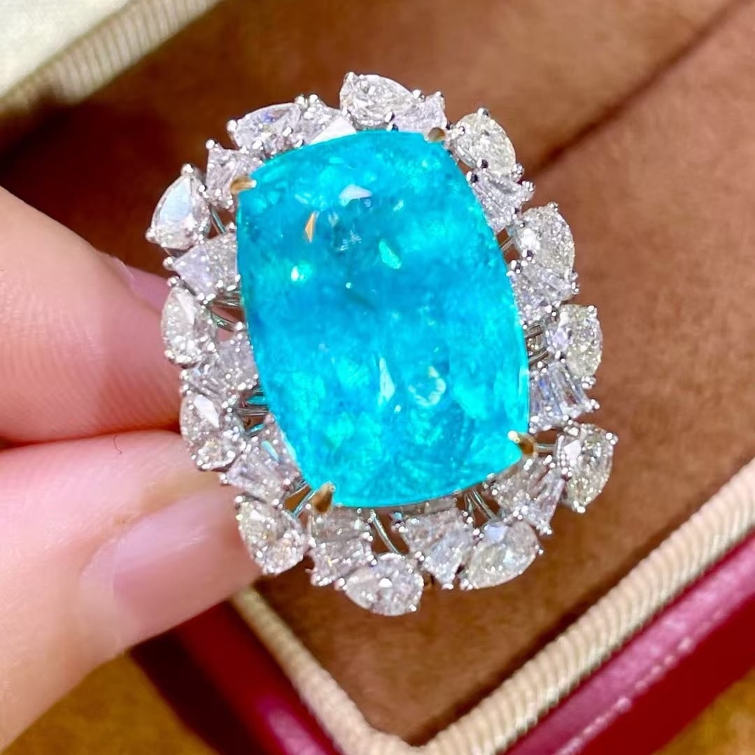 14k Gold 14.47 Ctw Natural Paraiba Tourmaline & Diamond Ring/pendant( Without Chain ) - 4