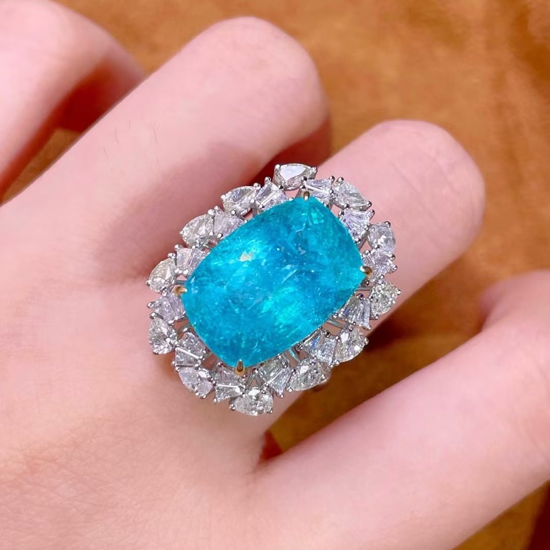 14k Gold 14.47 Ctw Natural Paraiba Tourmaline & Diamond Ring/pendant( Without Chain ) - 7