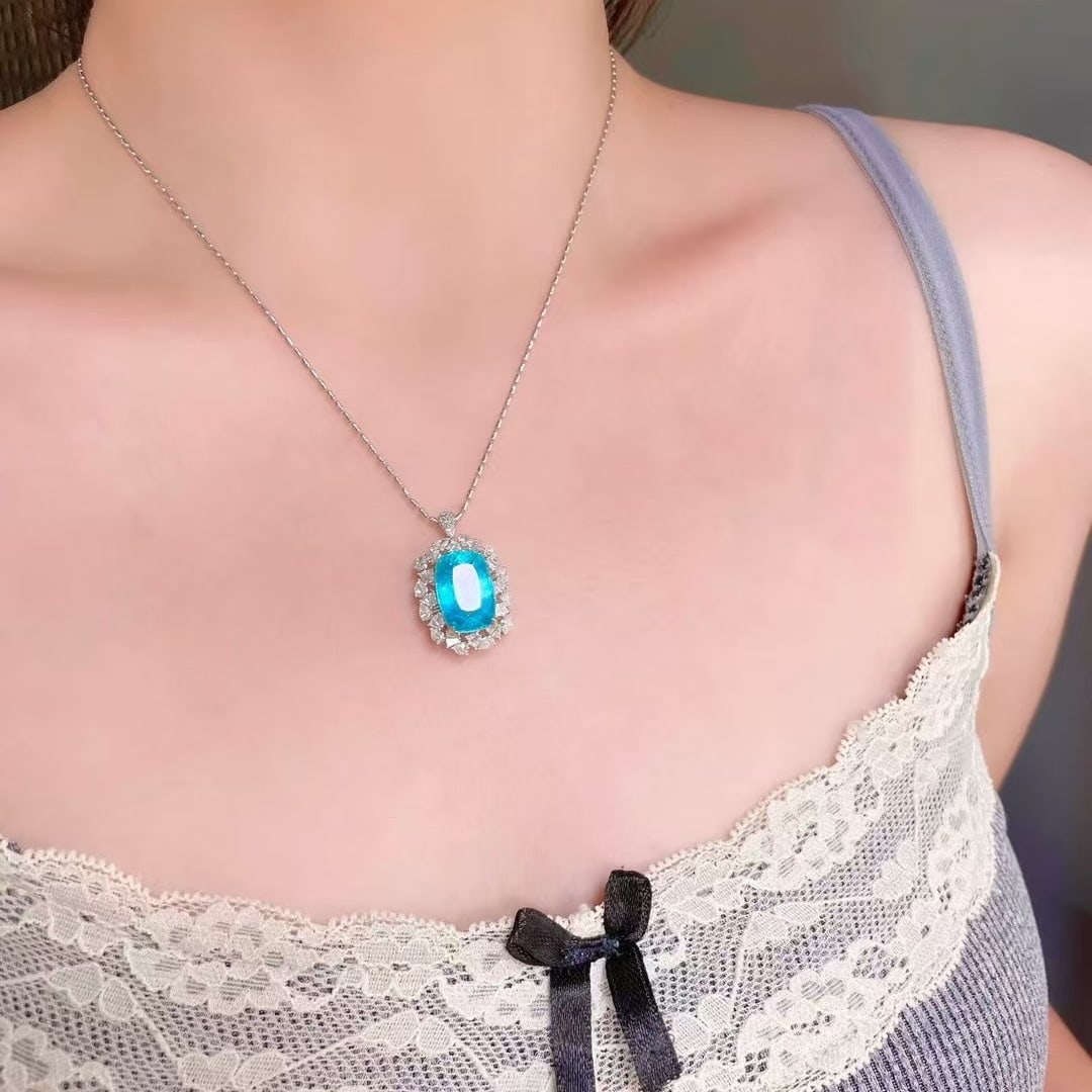 14k Gold 14.47 Ctw Natural Paraiba Tourmaline & Diamond Ring/pendant( Without Chain ) - 8