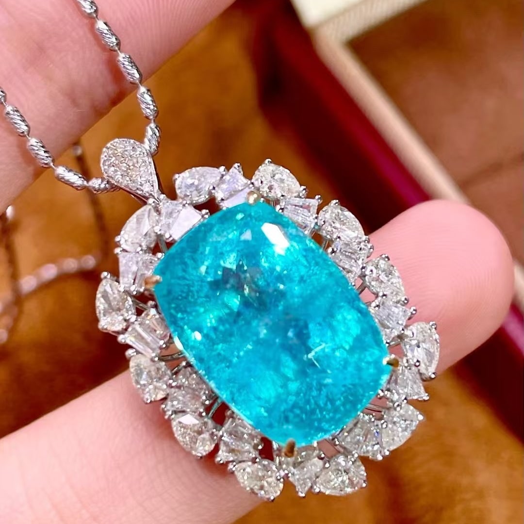 14k Gold 14.47 Ctw Natural Paraiba Tourmaline & Diamond Ring/pendant( Without Chain ) - 9