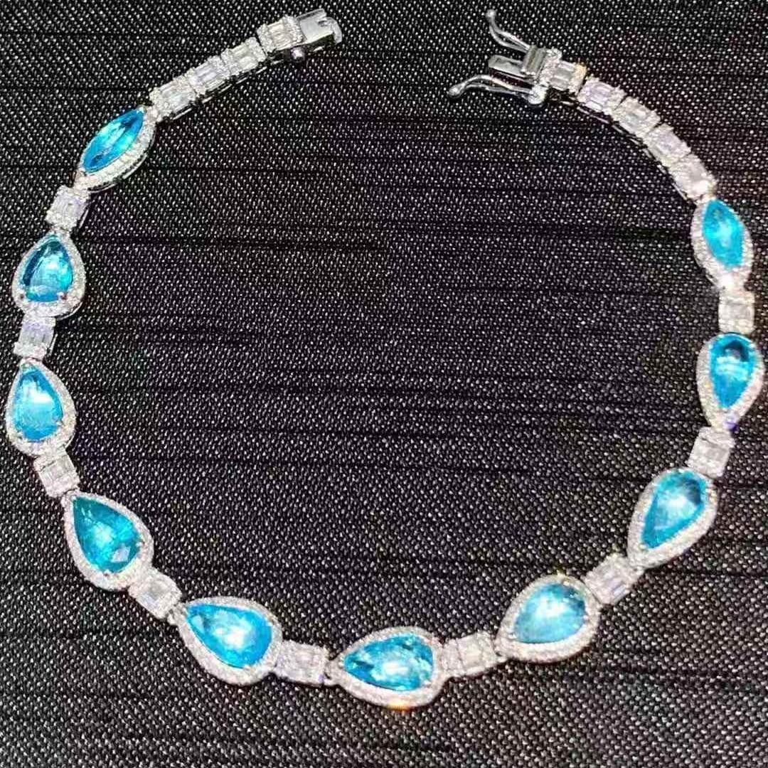 14k Gold 3.1 Ct Natural Paraiba Tourmaline & Diamond Bracelet (1 of 7)