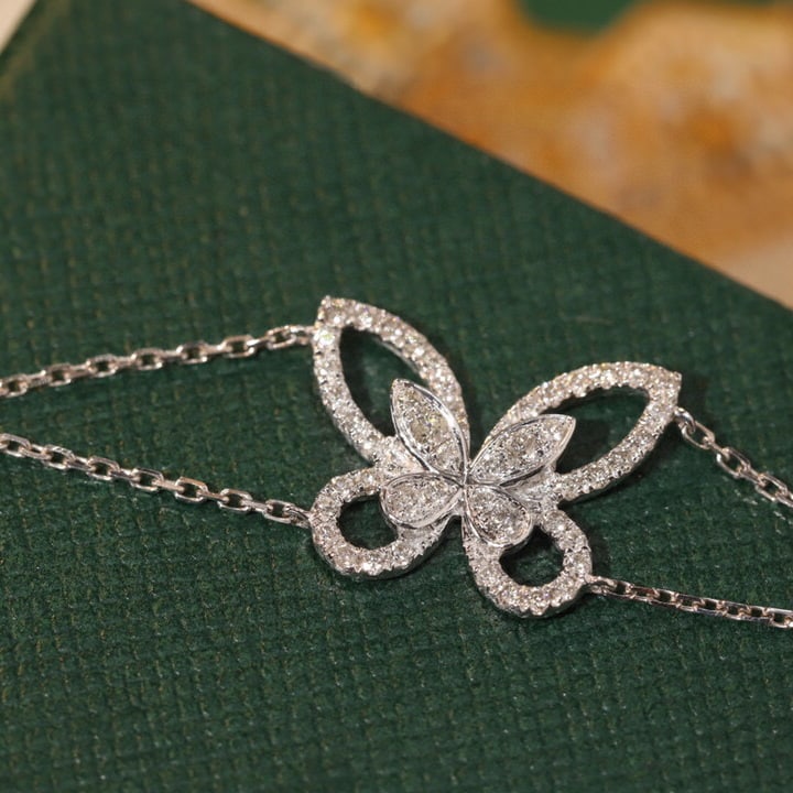 14k Gold 0.48 Ct Natural H Diamond & Butterfly Bracelet - 4