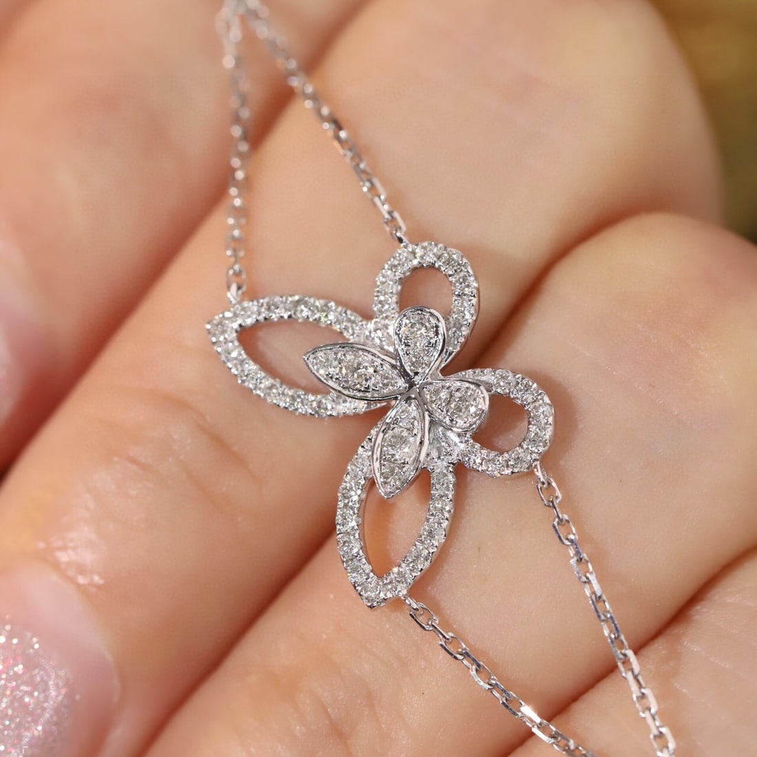 14k Gold 0.48 Ct Natural H Diamond & Butterfly Bracelet - 5